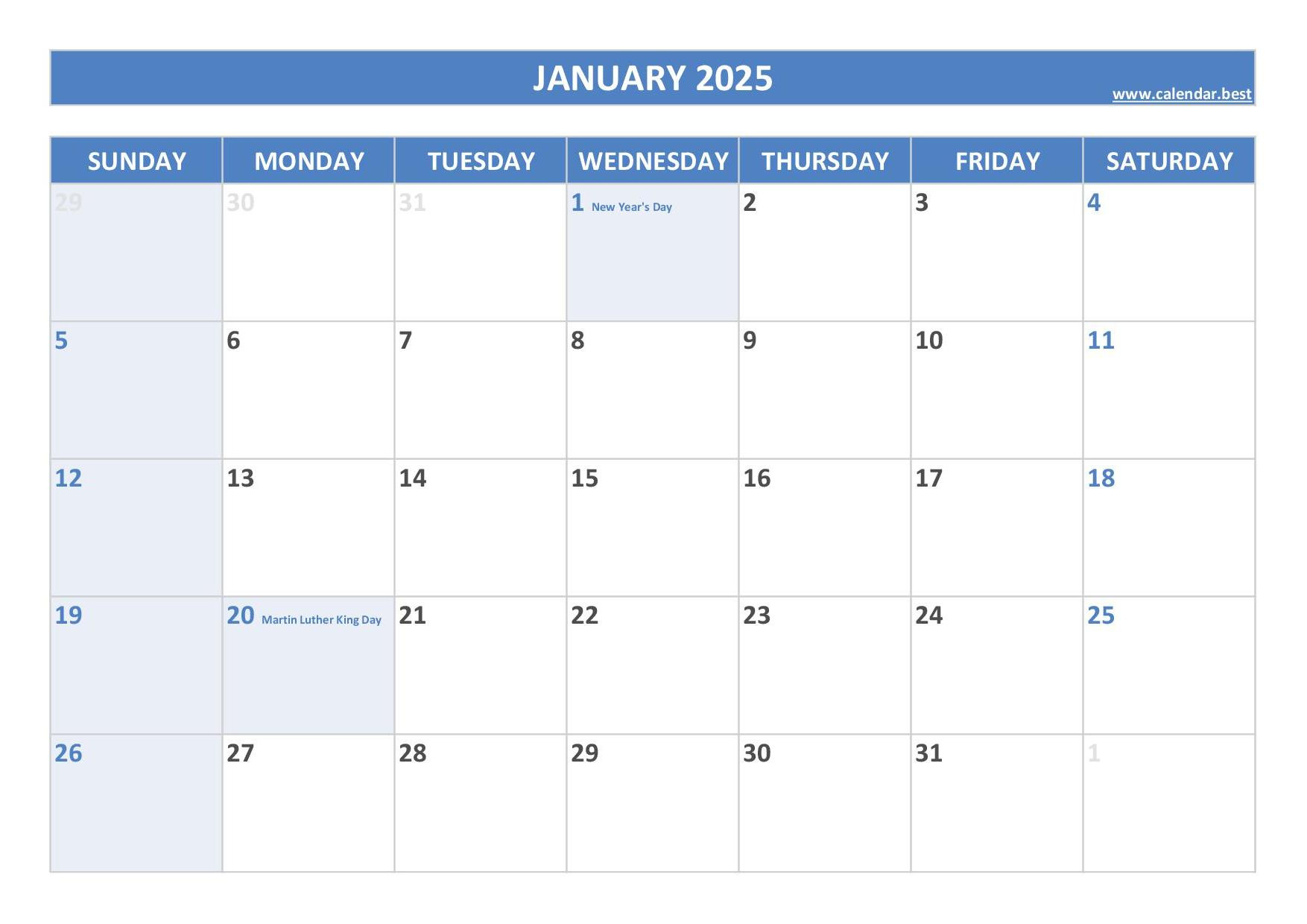 2025 Calendar With Holidays (Us Federal Holidays) intended for 2025 Printable Calendar With Holidays By Month