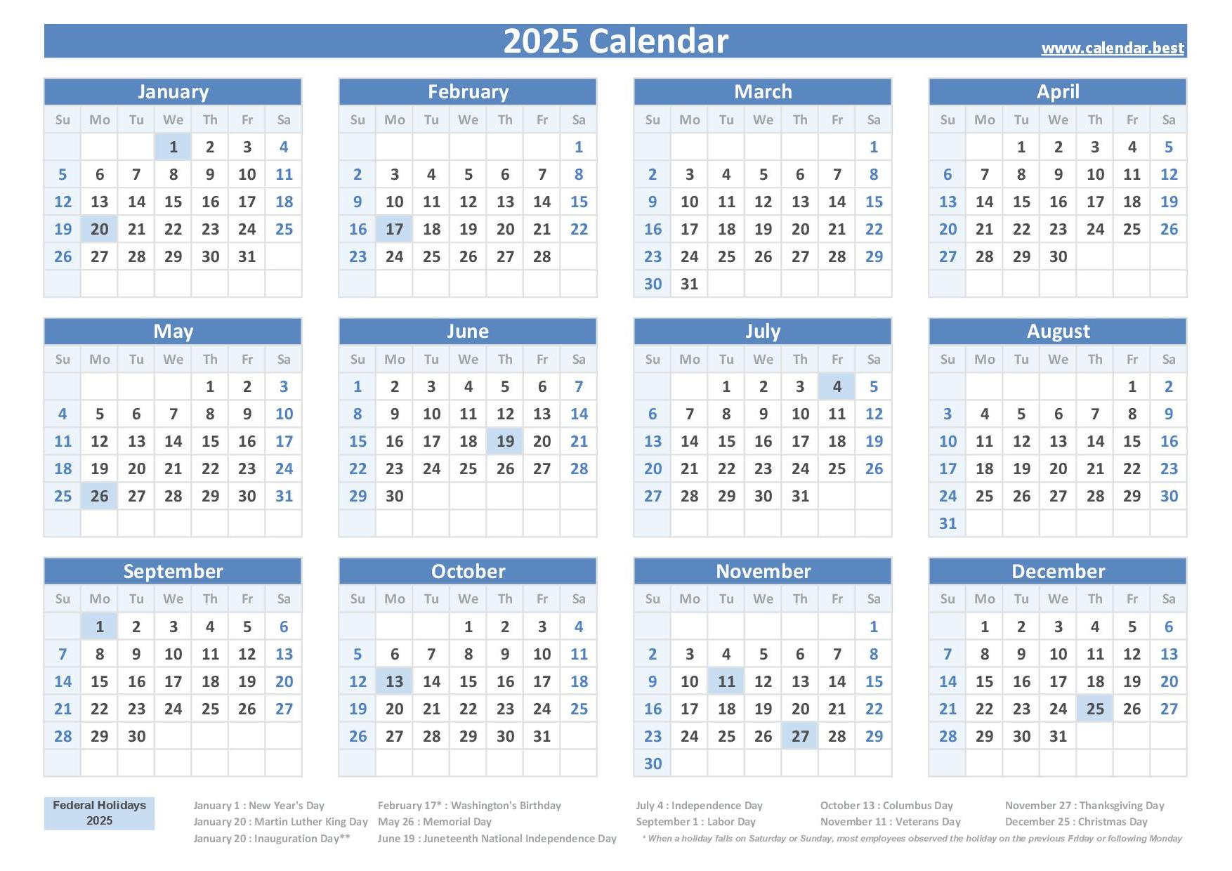 2025 Calendar With Holidays (Us Federal Holidays) pertaining to 2025 United States Government Calendar Printable