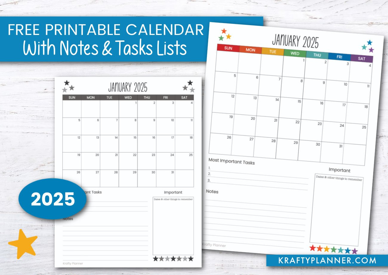 2025 Calendar With Notes And Task Lists — Krafty Planner in Printable Calendar 2025 With Notes Section