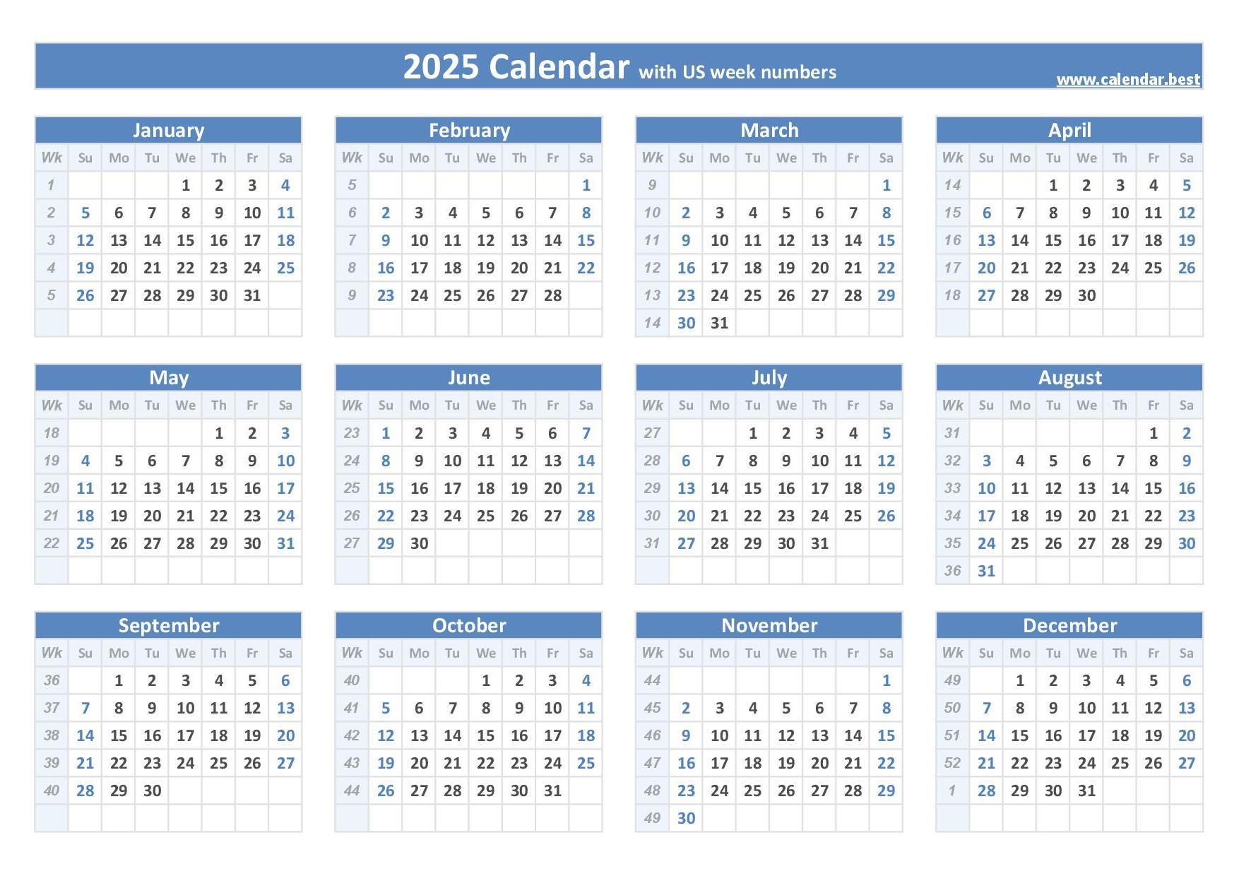 2025 Calendar With Week Numbers in 2025 Calendar Printable Weekly