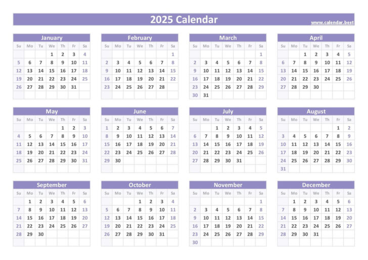 2025 Annual Printable Calendar