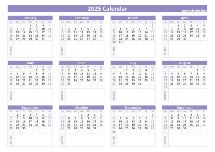 2025 Printable Calendar with Notes