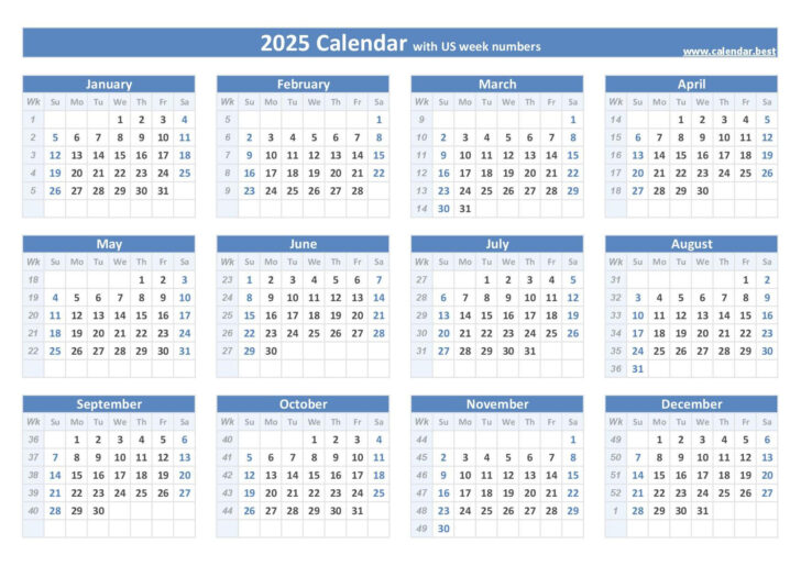 Free Printable Calendar 2025 with Week Numbers