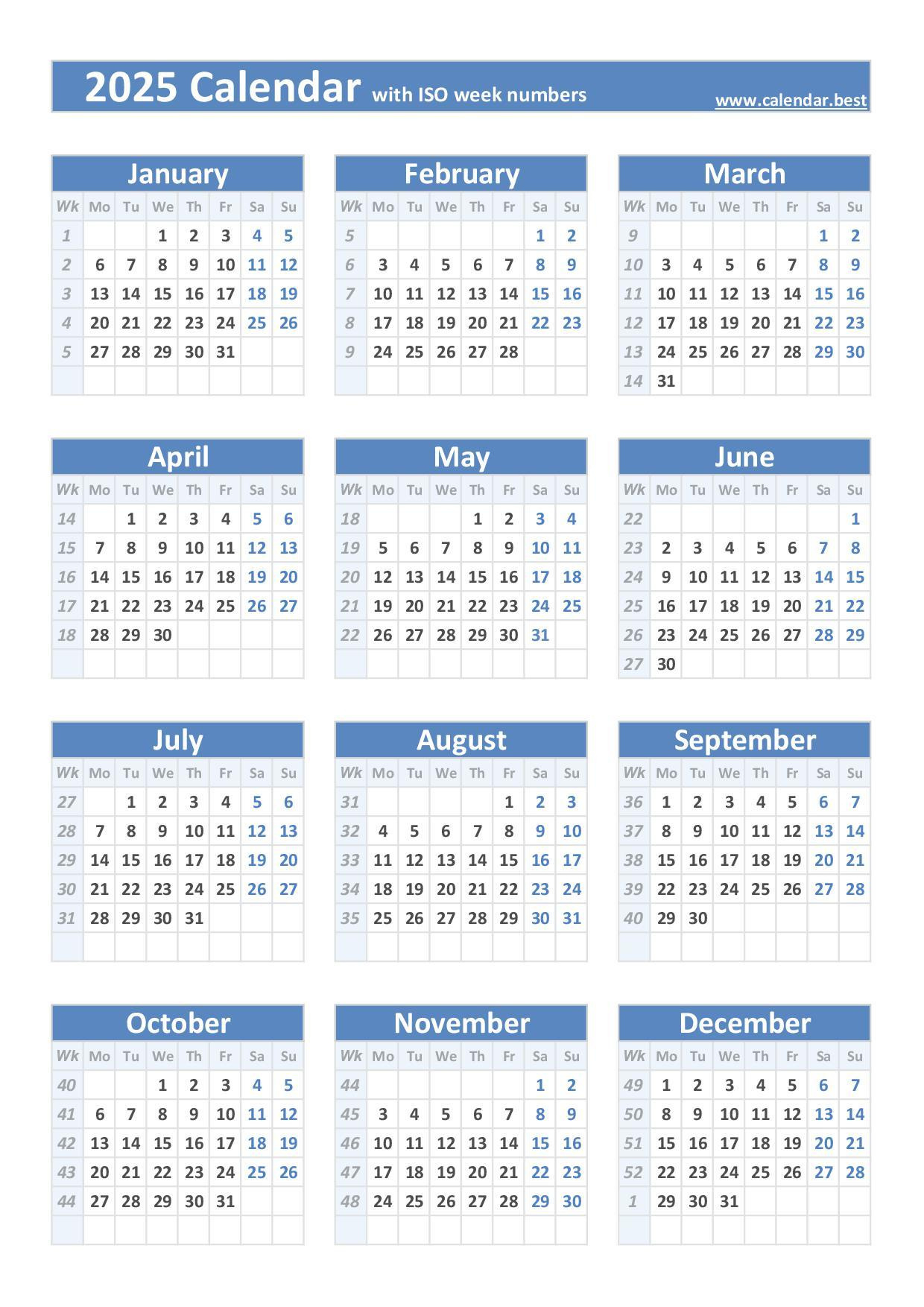 2025 Calendar With Week Numbers (Us And Iso Week Numbers) inside Printable Calendar With Week Numbers 2025