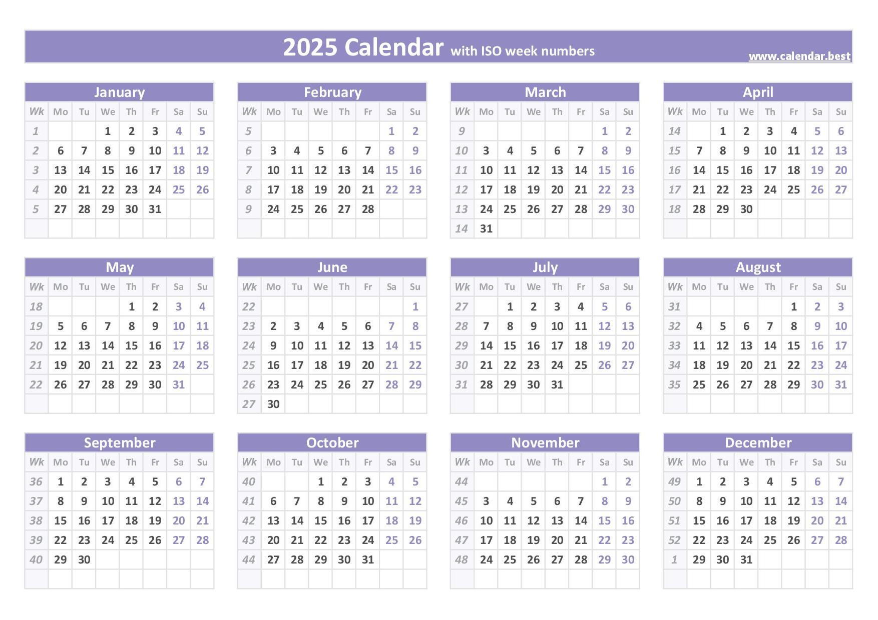 2025 Calendar With Week Numbers (Us And Iso Week Numbers) within Weeks Calendar 2025 Printable