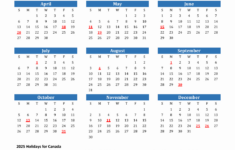 2025 Canada Calendar With Holidays intended for 2025 Canadian Calendar Printable