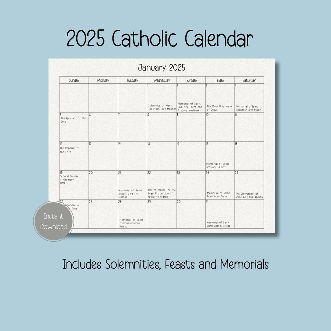 2025 Catholic Calendar, Printable Catholic Calendar, Feasts inside Traditional Catholic Calendar 2025 Printable