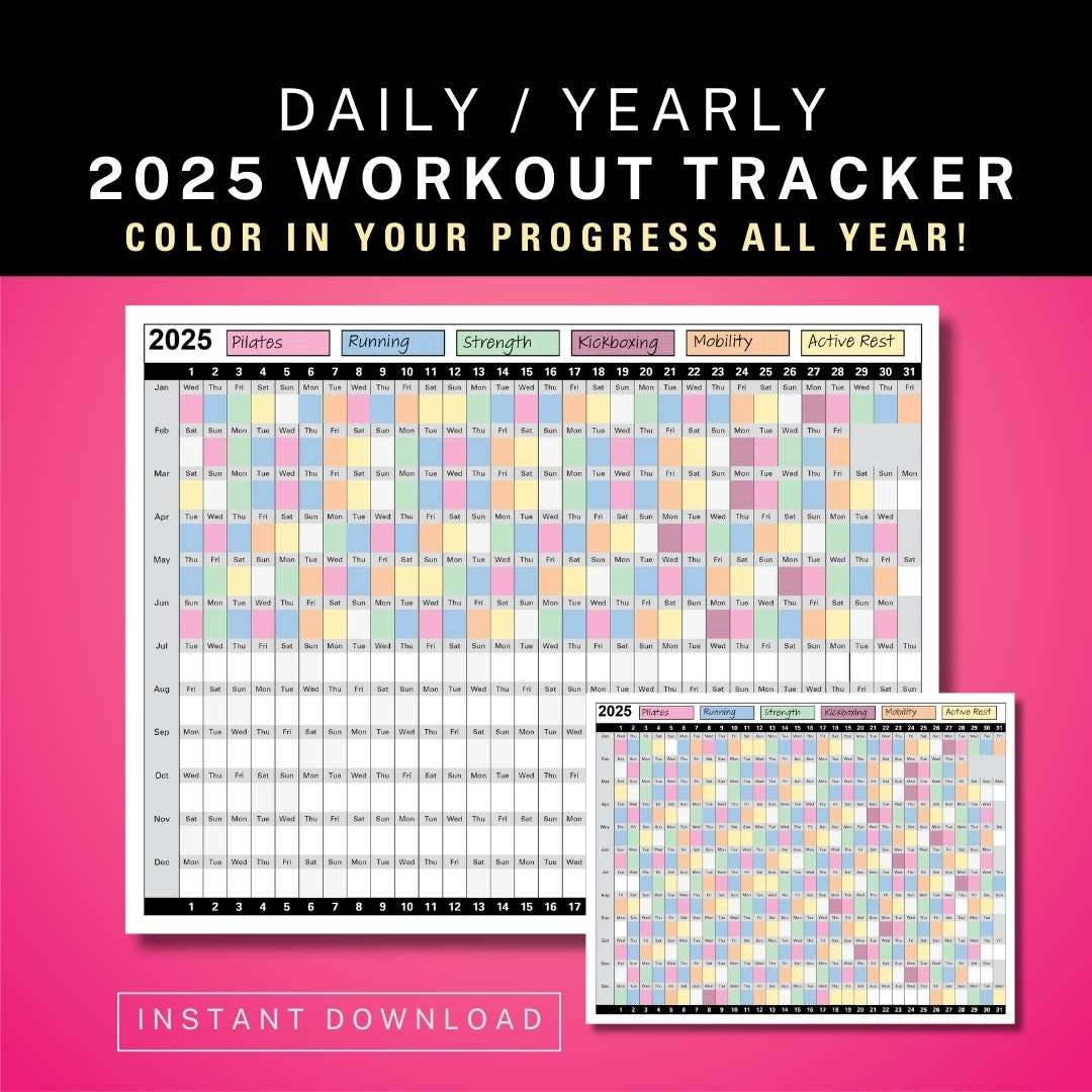 2025 Daily Yearly Workout Tracker Calendar, Coloring Exercise Log inside Printable Workout Calendar 2025