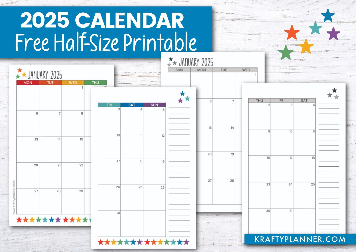 2025 Half Size Calendar - Free Printable — Krafty Planner for 2025 Printable Monthly Calendar Pages