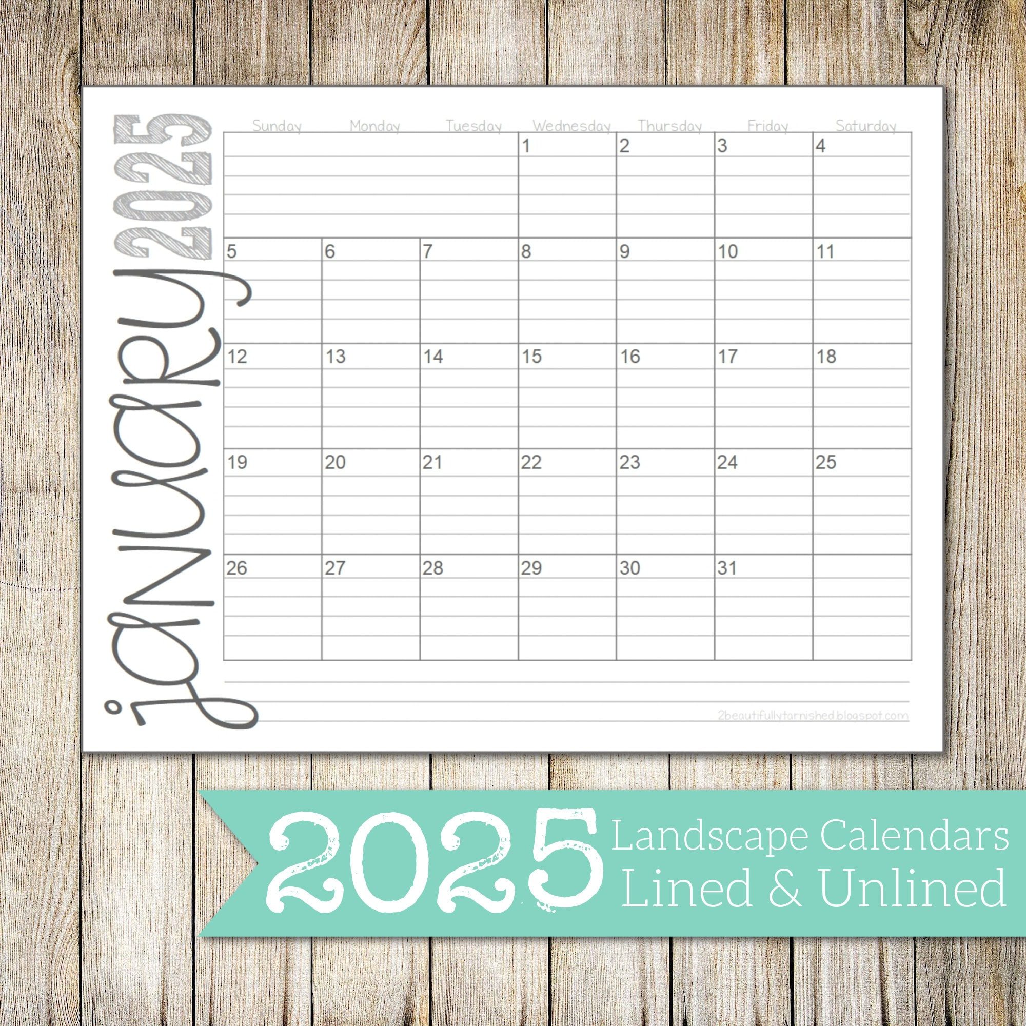 2025 Landscape Lined &amp;amp; Unlined Monthly Calendars 8.5X11 Landscape in 2025 Calendar Printable with Lines