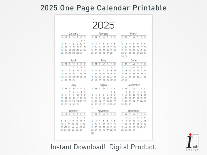 Printable 1 Page 2025 Calendar