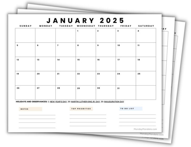 Free Printable Calendar 2025 with Notes