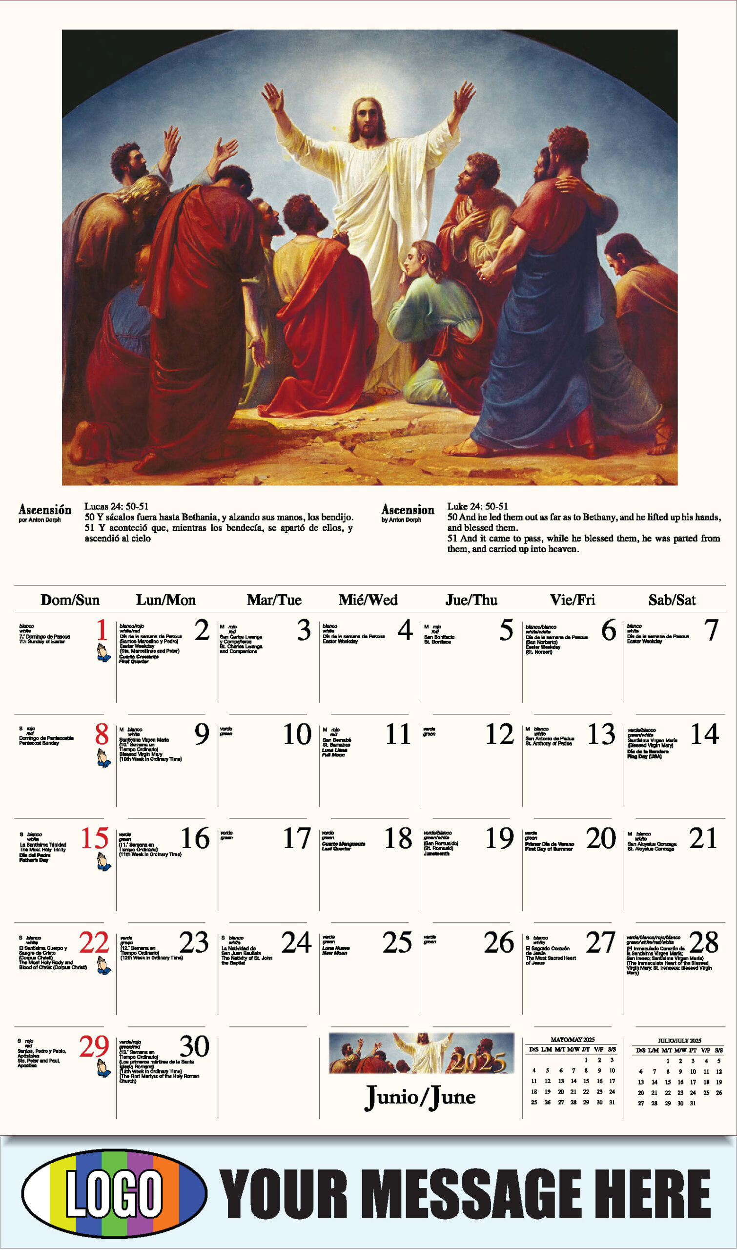 2025 Promotional Calendar | Catholic Art Bilingual | Low As 65¢ for Traditional Catholic Calendar 2025 Printable