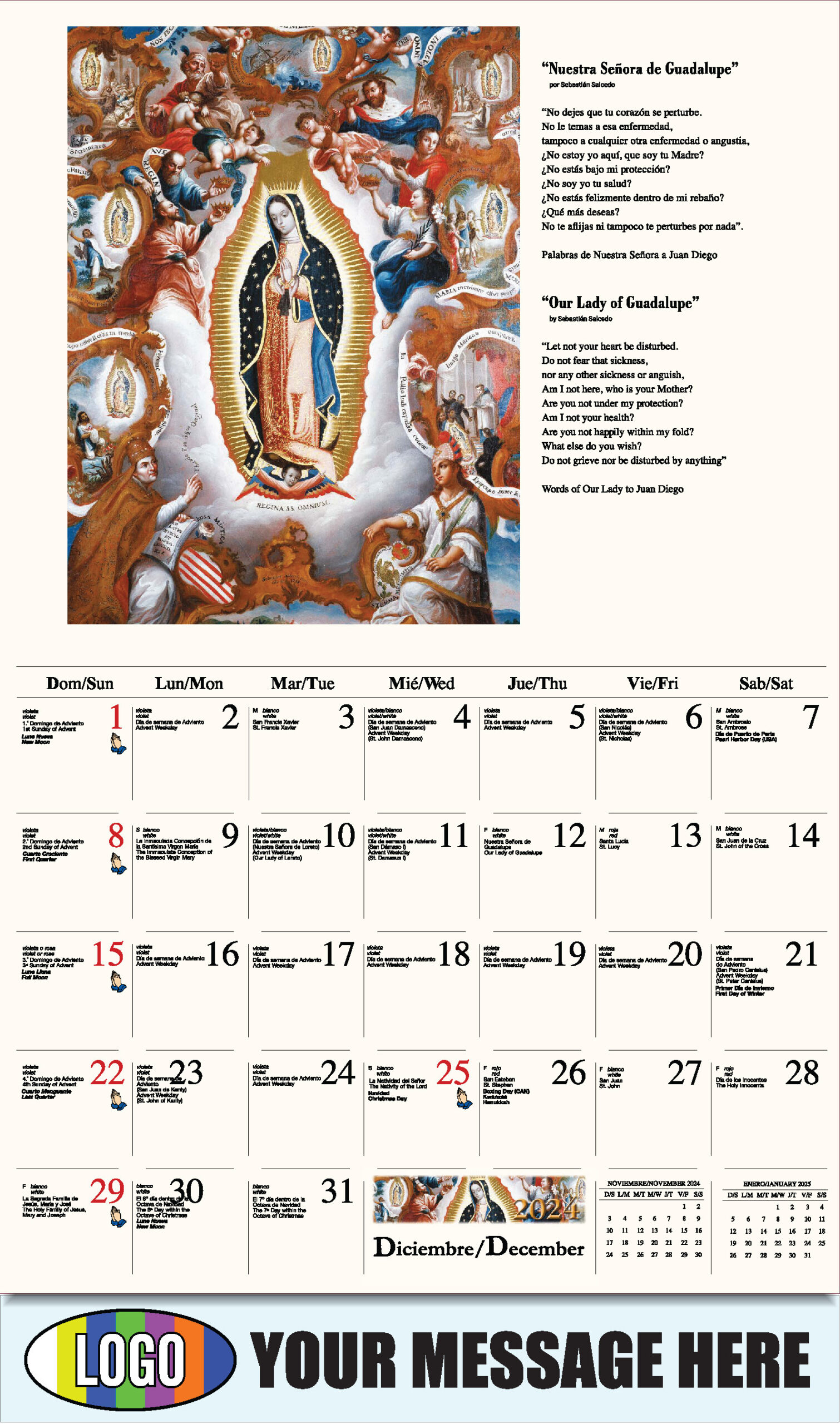 2025 Promotional Calendar | Catholic Art Bilingual | Low As 65¢ in Catholic Calendar 2025 Printable