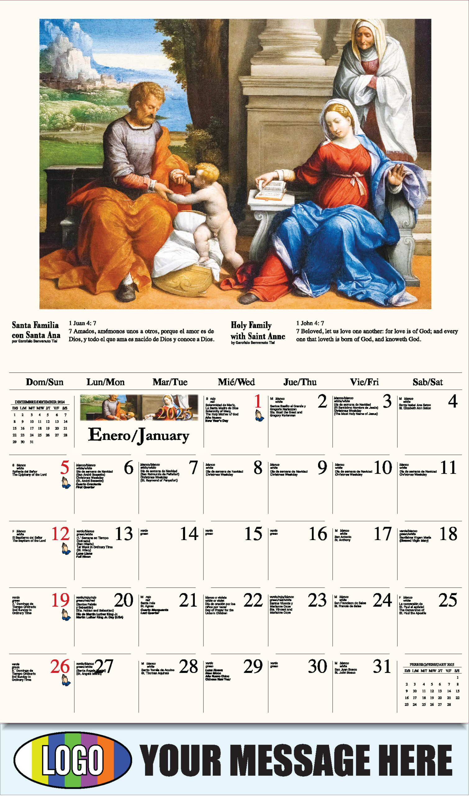 2025 Promotional Calendar | Catholic Art Bilingual | Low As 65¢ intended for Traditional Catholic Calendar 2025 Printable