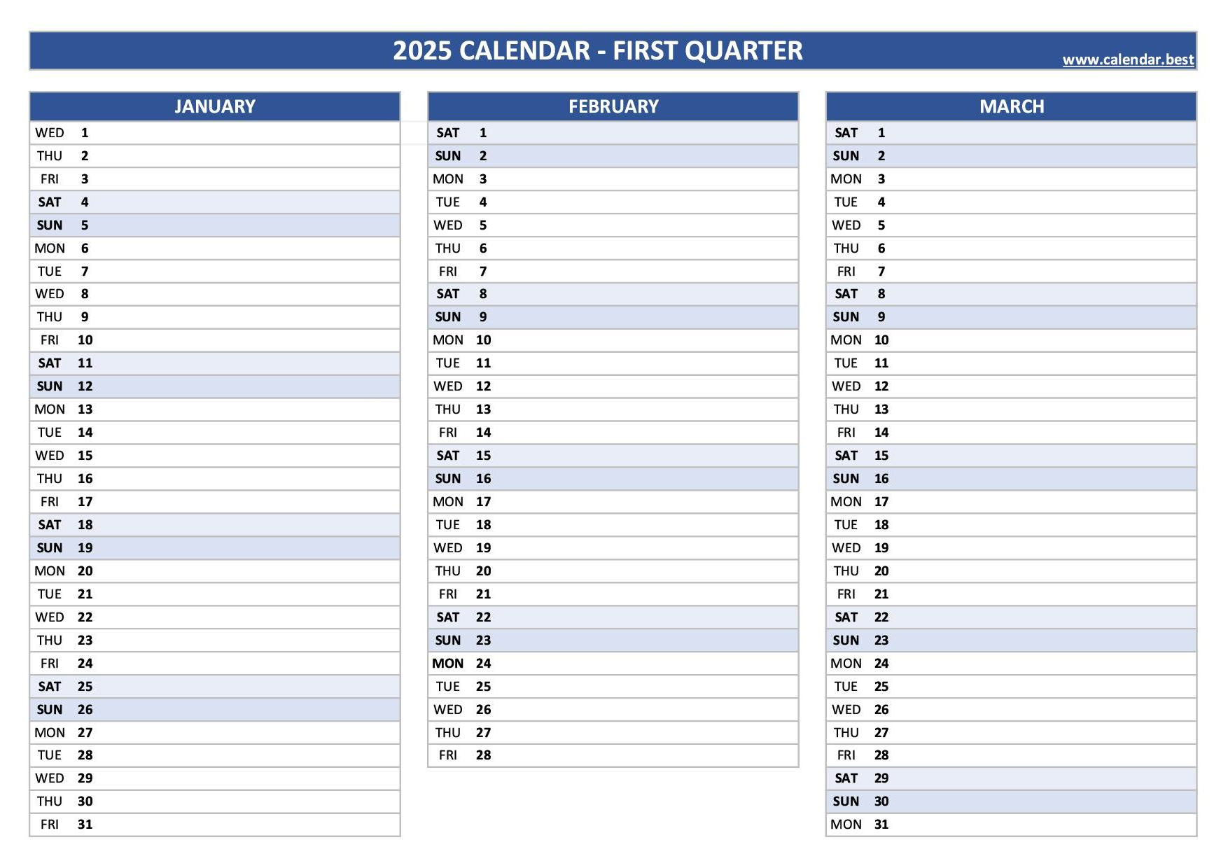 2025 Quarterly Calendar To Print with Printable 2025 Quarterly Calendar