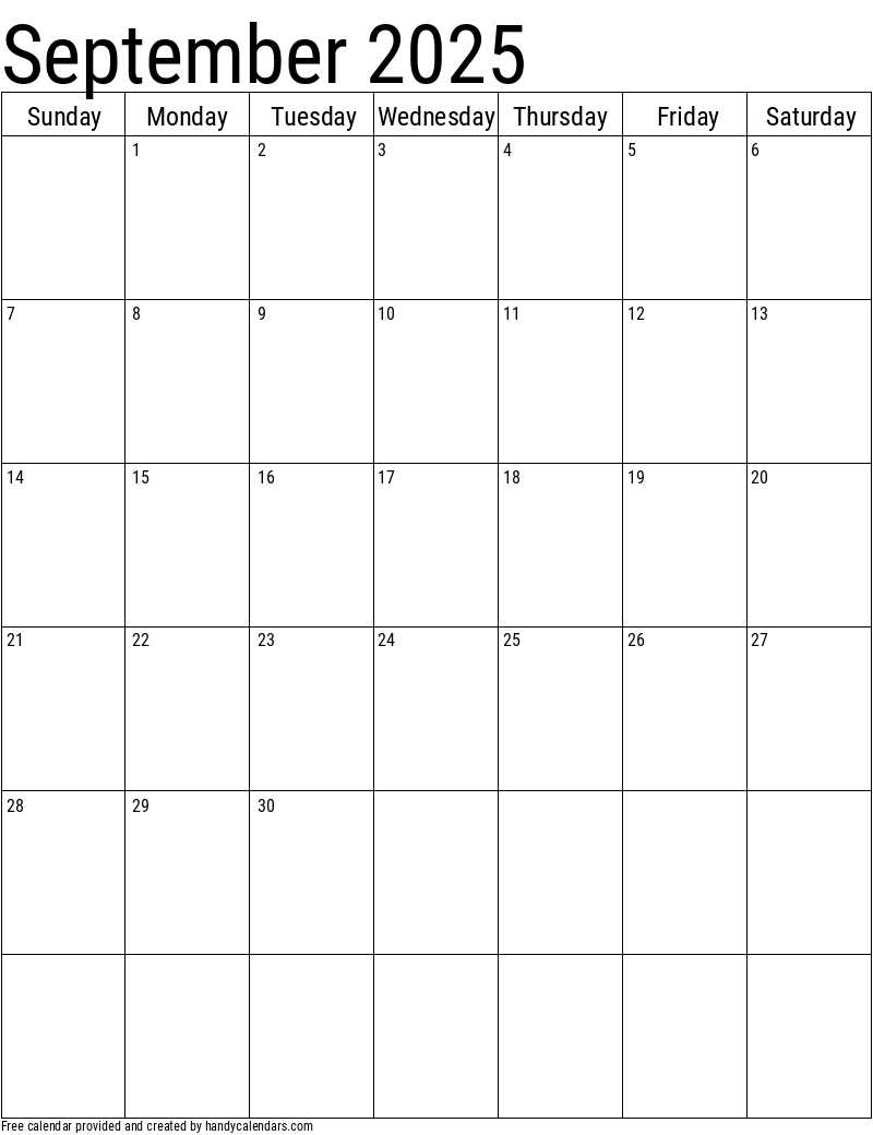 2025 September Calendars - Handy Calendars intended for September 2025 Calendar Printable Vertical