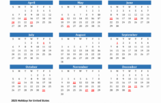 2025 United States Calendar With Holidays for 2025 Calendar Free Printable with Holidays