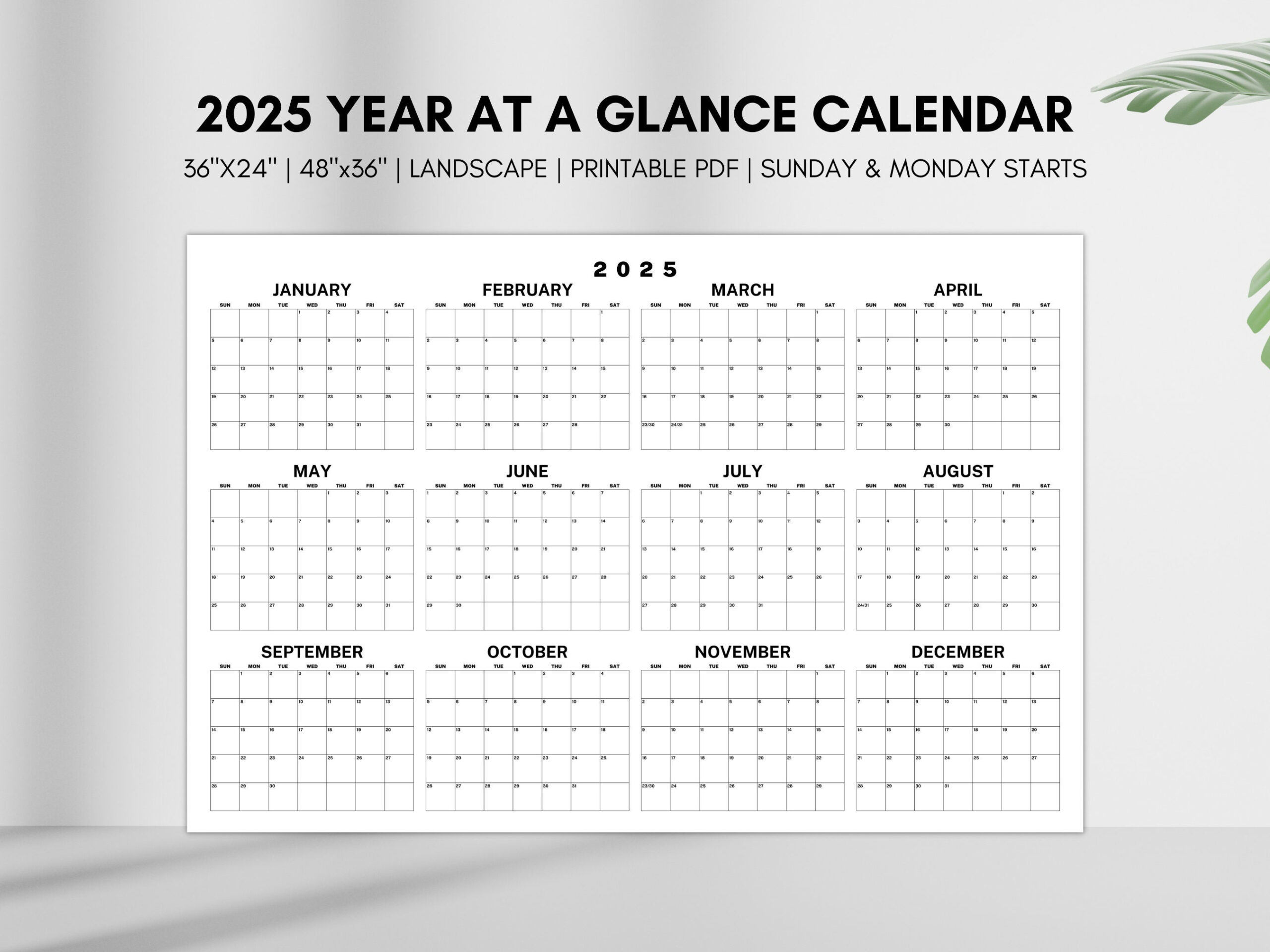 2025 Year At A Glance Calendar, Large Horizontal 2025 Calendar inside 2025 Calendar Year at a Glance Printable