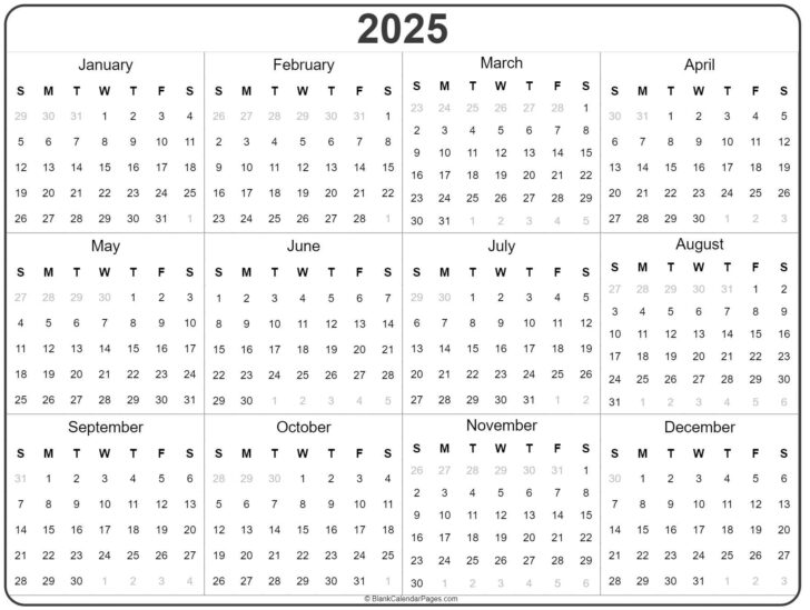 2025 Year Free Printable Calendar