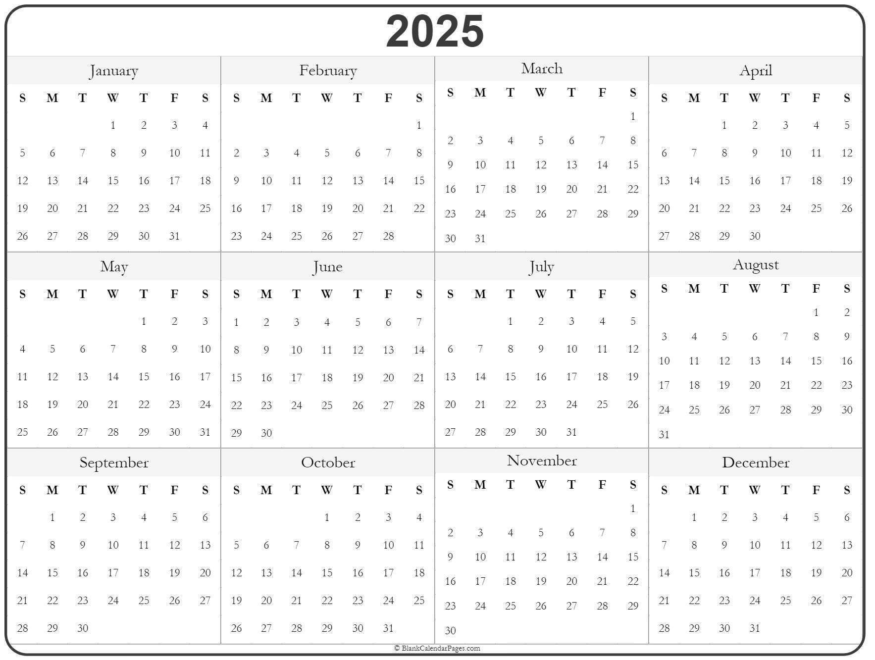 2025 Year Calendar | Yearly Printable pertaining to Year Calendar 2025 Printable