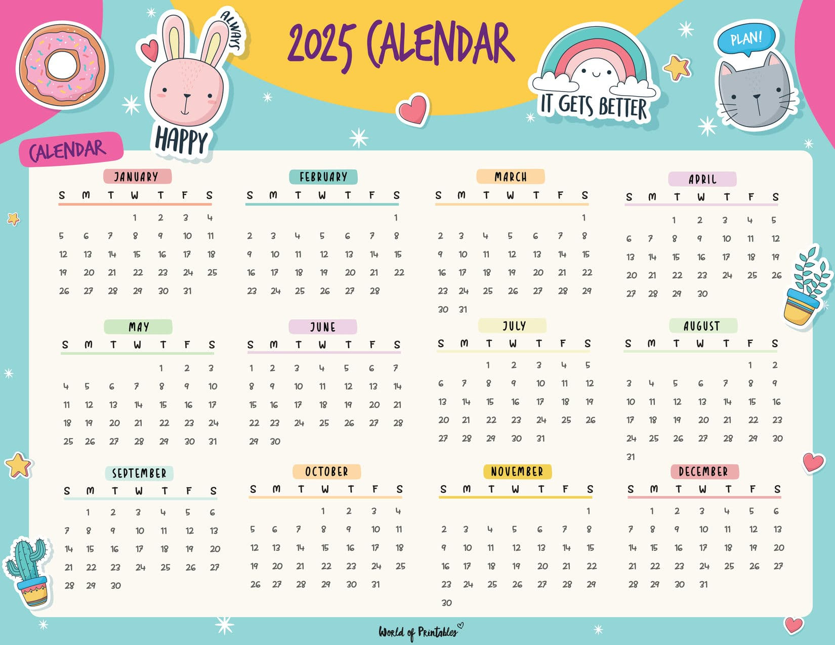 2025 Year Calendars - 70 Best Printables - World Of Printables for Cute Printable Calendar 2025