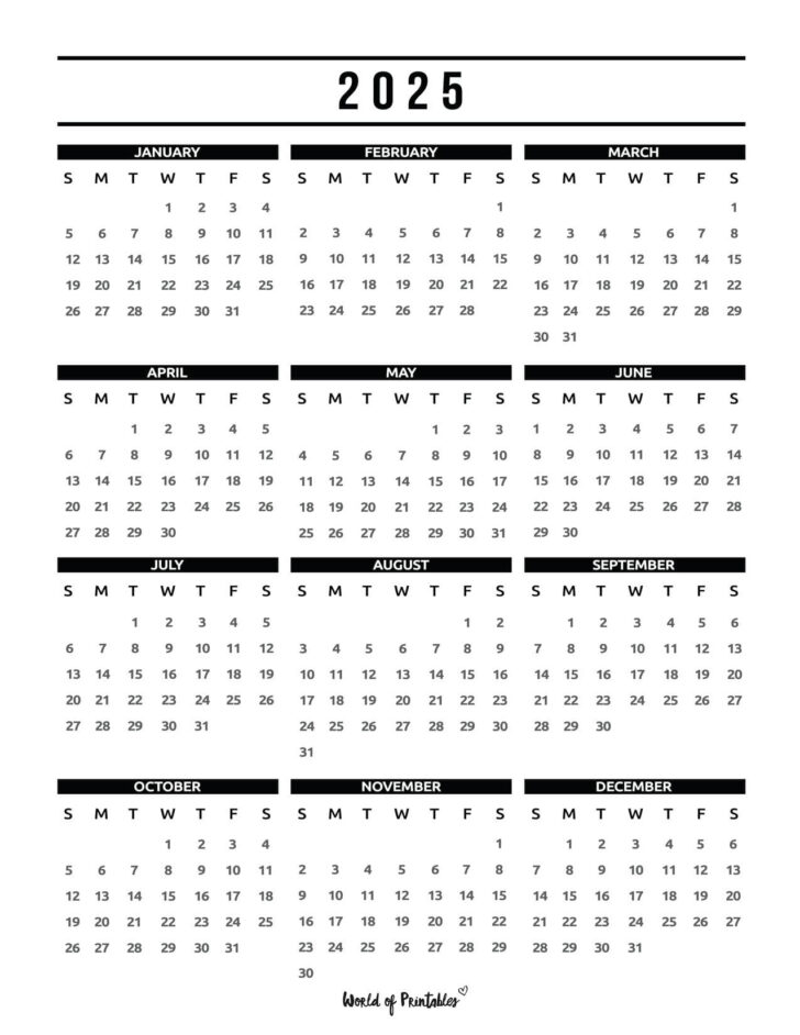 Calendar 2025 Printable One Page