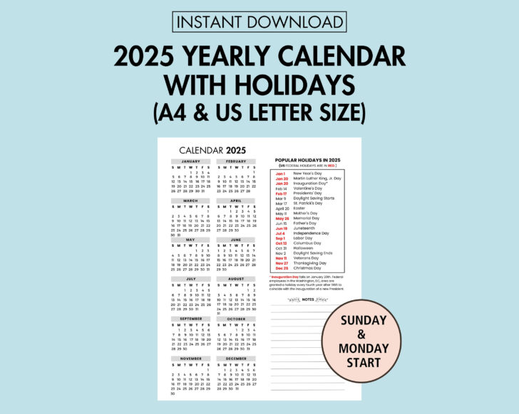 2025 Calendar with Religious Holidays Printable