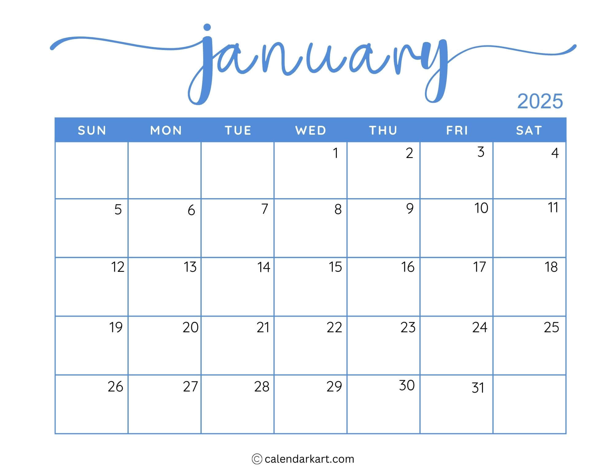 40+ Printable January 2025 Calendars | Free Pdf - Calendarkart for January 2025 Printable Calendar