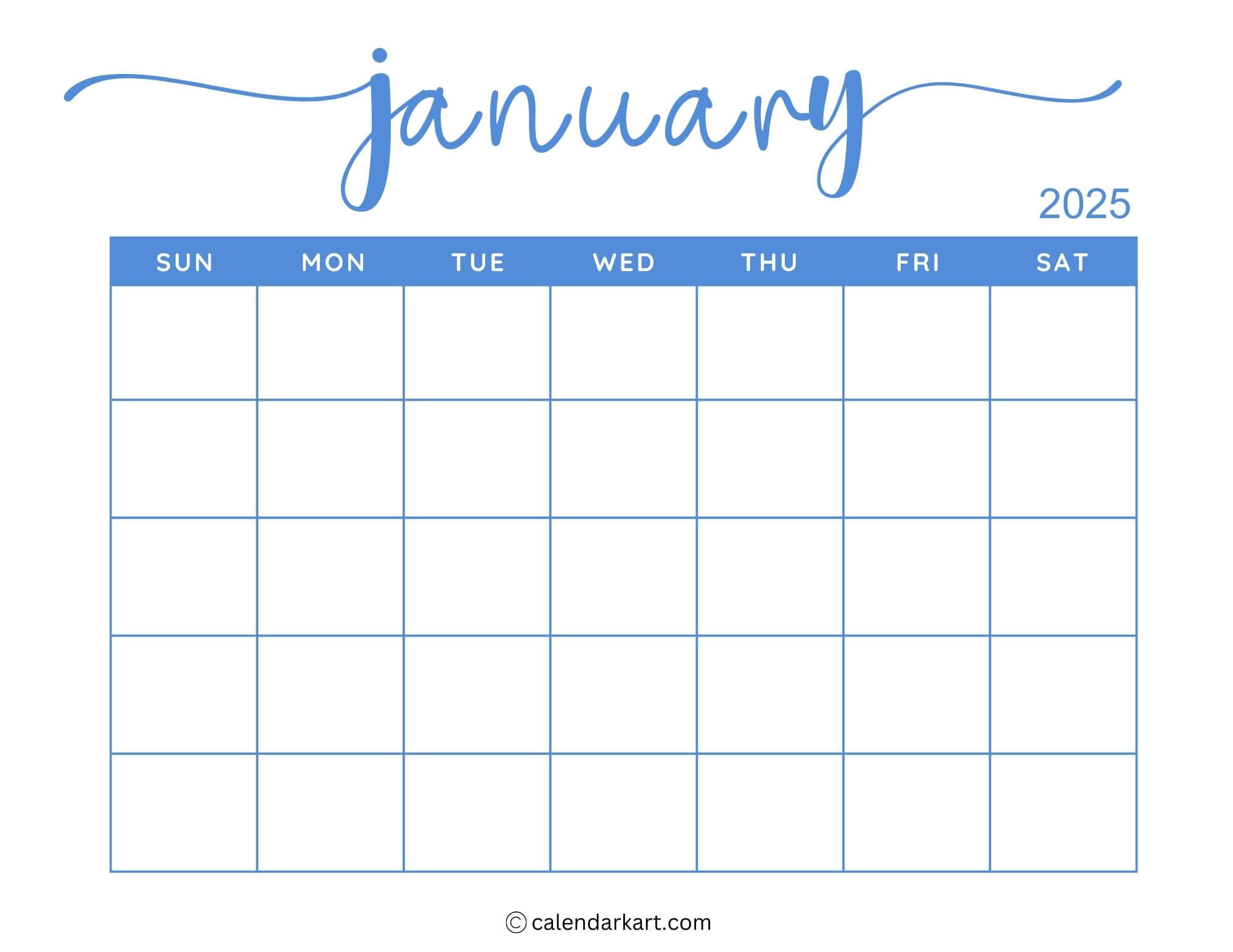 40+ Printable January 2025 Calendars | Free Pdf - Calendarkart in Blank 2025 Calendar Printable Free