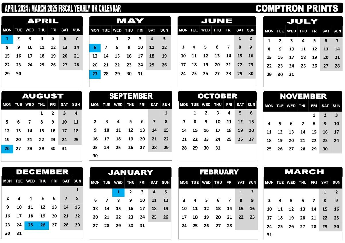 April 2024 To March 2025 Financial Yearly Calendar Landscape | A4 regarding Free Printable Calendar April 2024 To March 2025