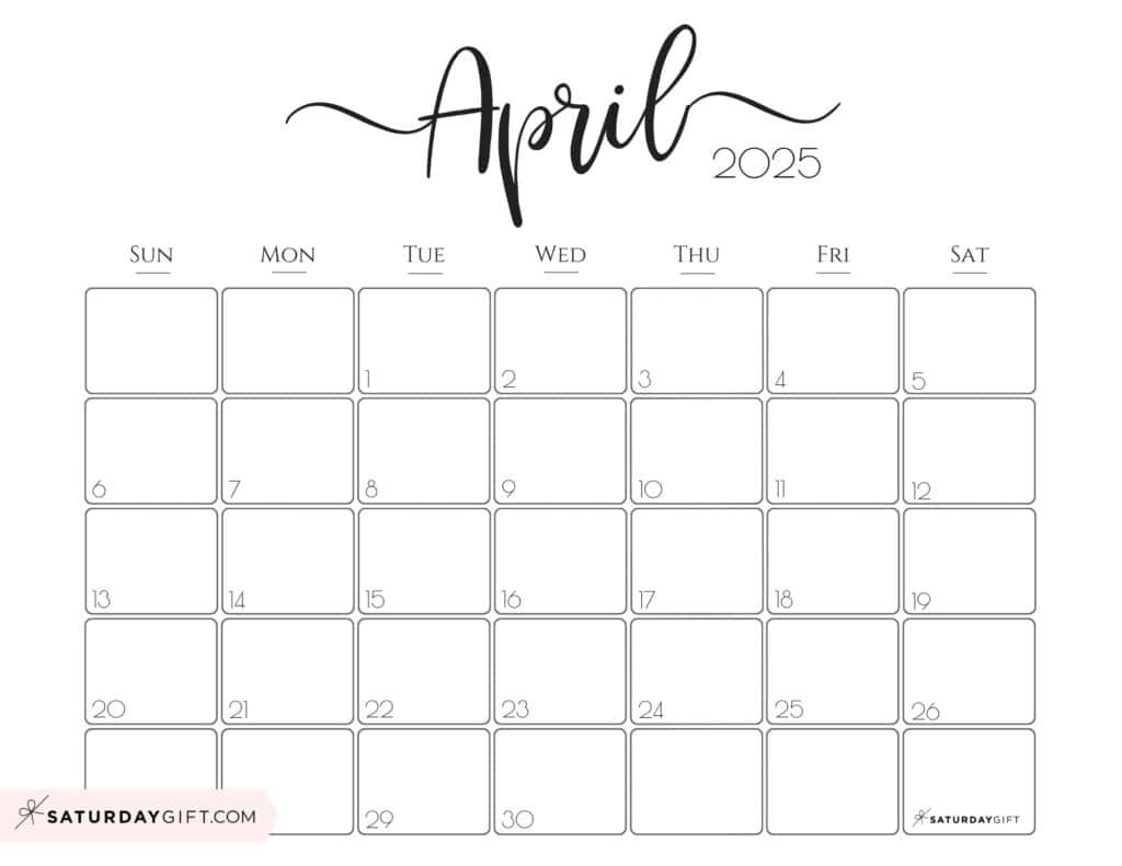 April 2025 Calendar - 20 Cute &amp;amp; Free Printables | Saturdaygift for April 2025 Free Printable Calendar