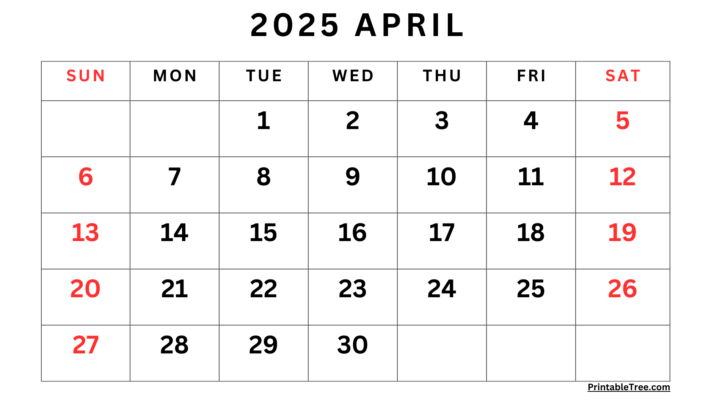 Printable Calendar April 2025 to March 2025