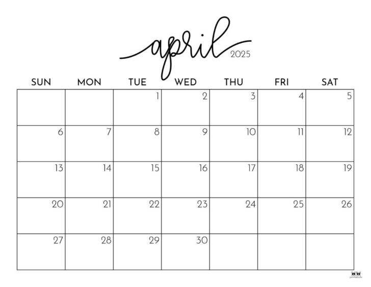 April Calendar Printable 2025