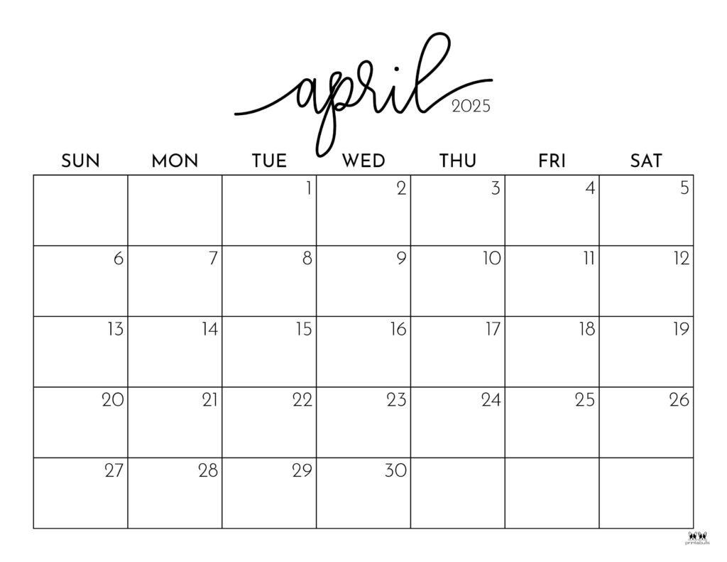 April 2025 Calendars - 107 Free Printables | Printabulls for April Calendar Printable 2025