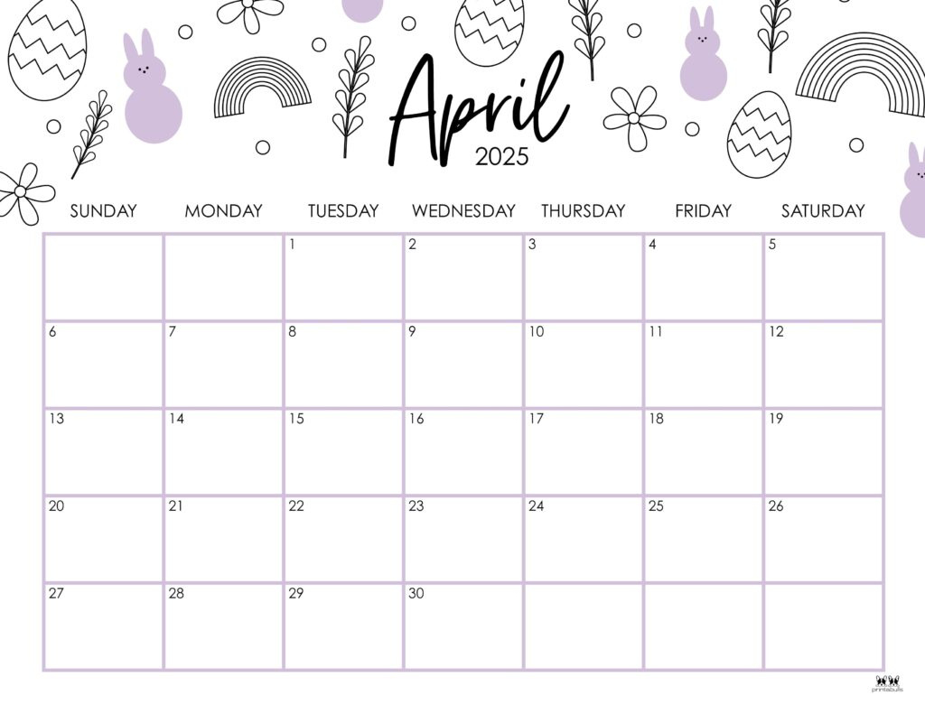 April 2025 Calendars - 107 Free Printables | Printabulls inside April 2025 Calendar With Holidays Printable Free