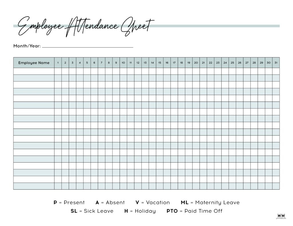 Attendance Sheets - 52 Free Printables | Printabulls pertaining to 2025 Attendance Calendar Printable Free Download