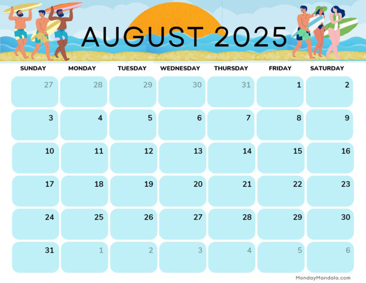 August 2025 Calendar Printable with Holidays