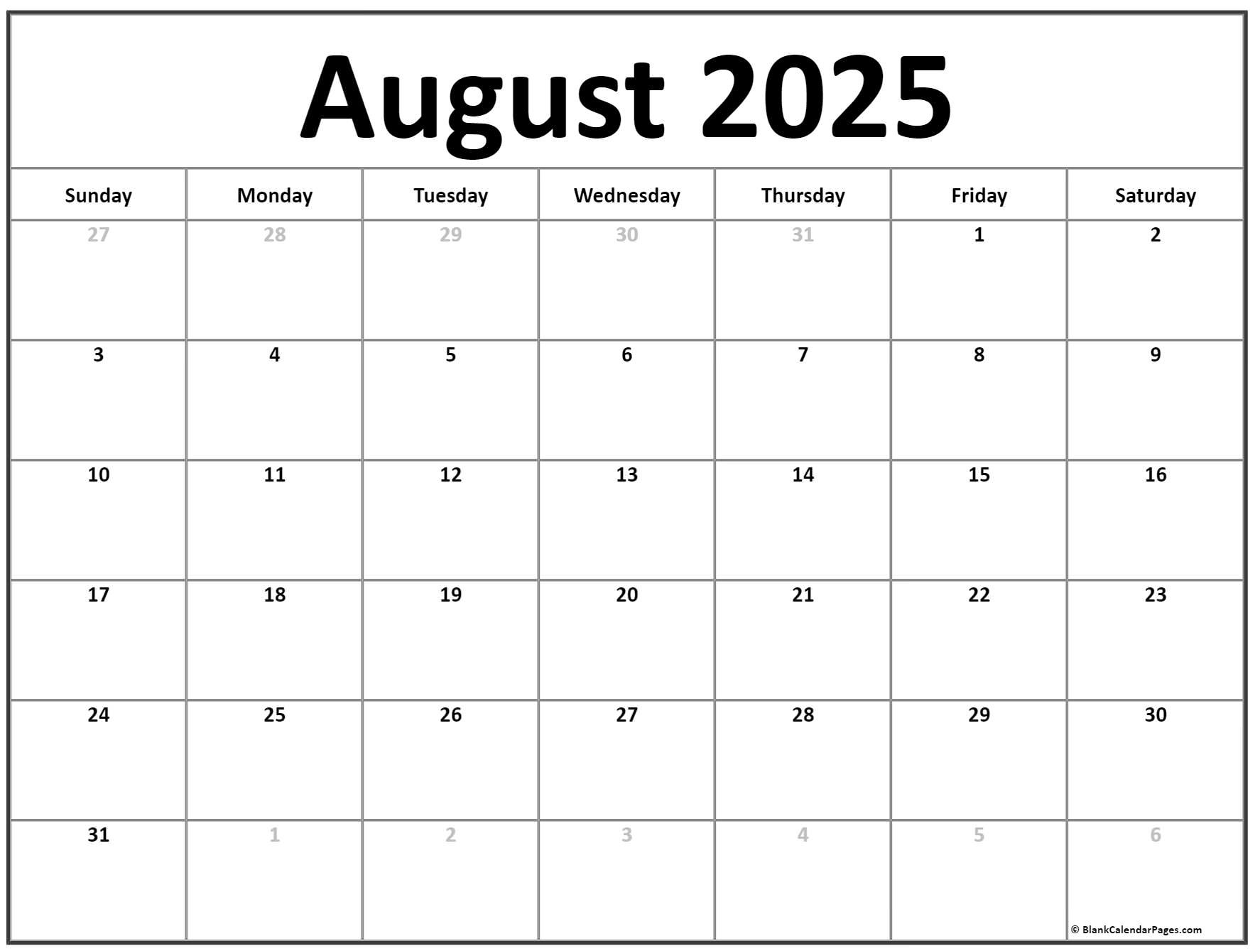 August 2025 Calendar | Free Printable Calendars intended for Printable Calendar August 2025-May 2025