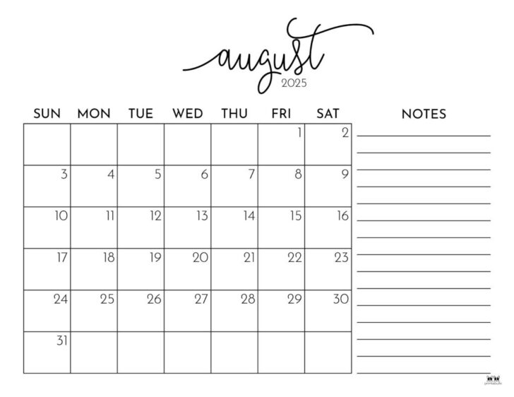 August 2025 Printable Calendar Free