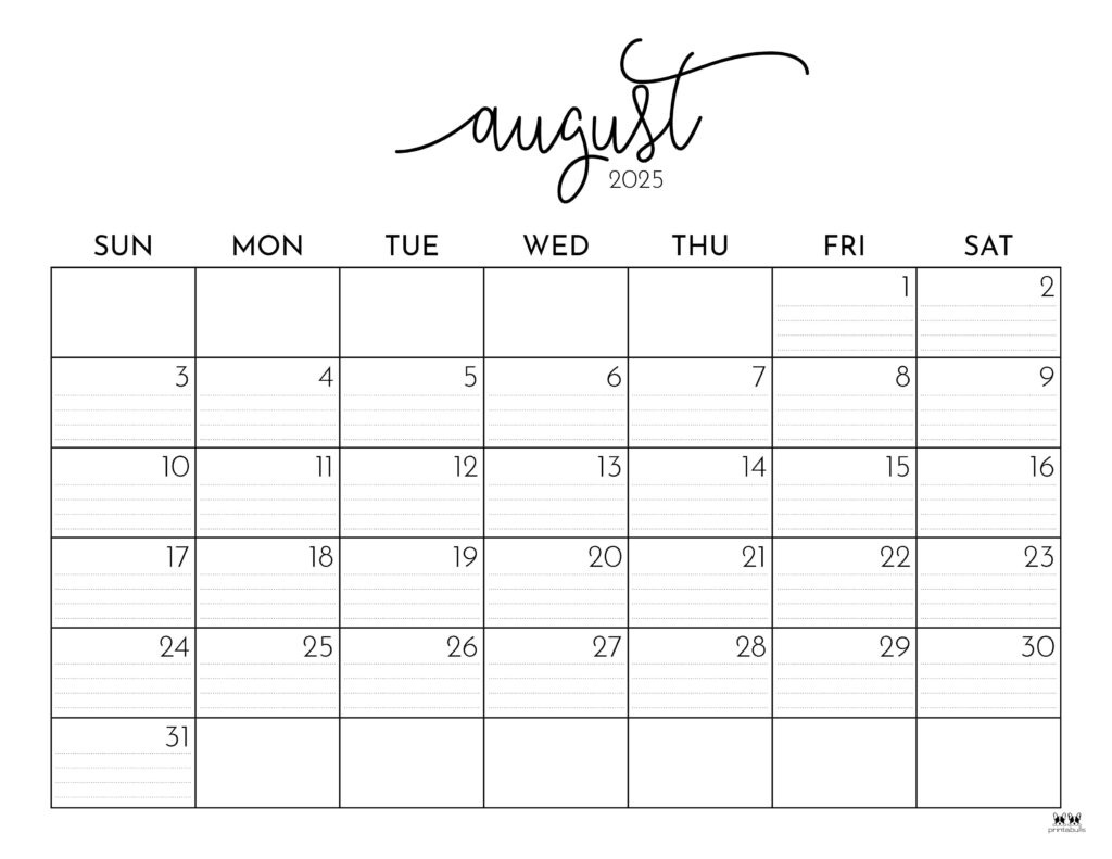 August 2025 Calendars - 107 Free Printables | Printabulls for Printable August 2025 Calendar