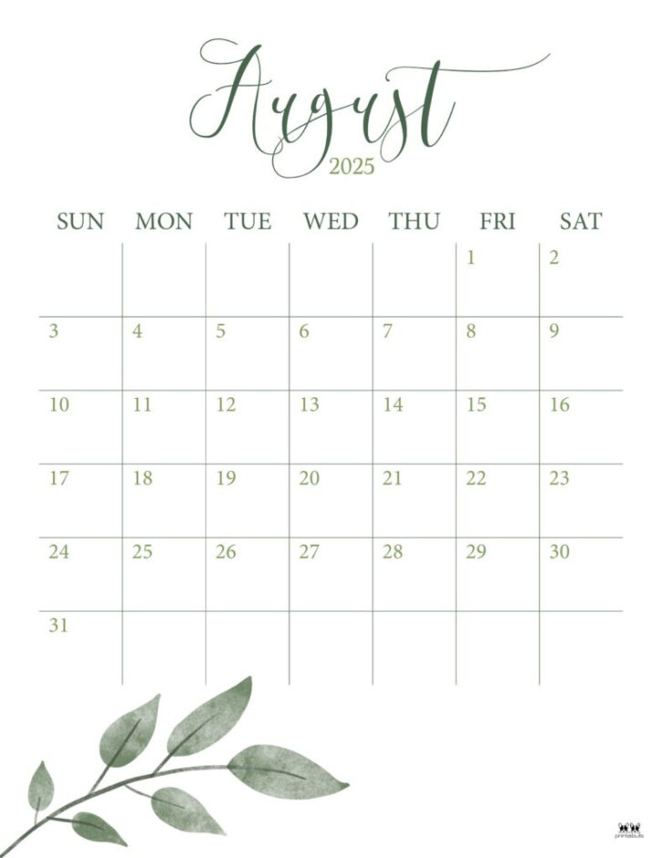 Printable August Calendar 2025 Big Print