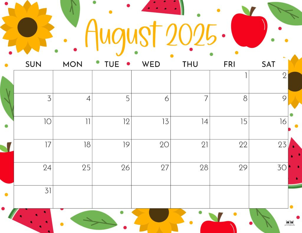 August 2025 Calendars - 107 Free Printables | Printabulls in August 2025 Calendar Printable Free Download