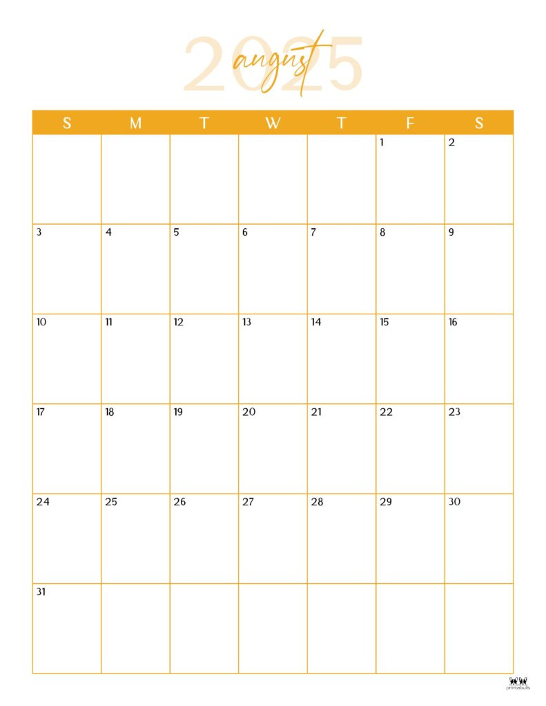 August 2025 Calendars - 107 Free Printables | Printabulls with regard to Large Print August 2025 Calendar Printable