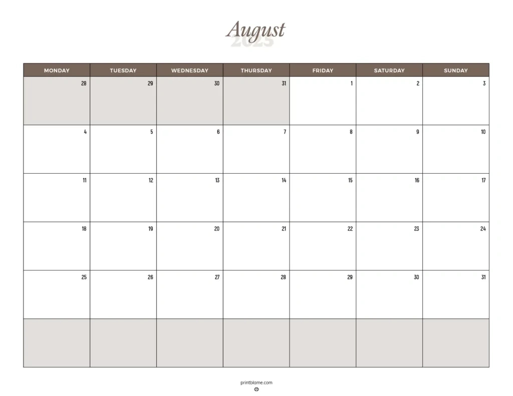 August 2025 Calendars - Free Printable Pdf Calendars intended for Large Print August 2025 Calendar Printable