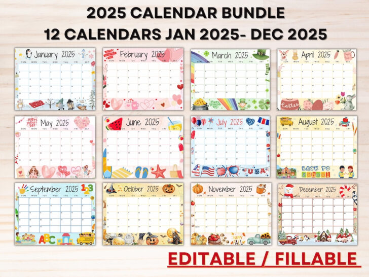 Fillable and Printable Calendar 2025