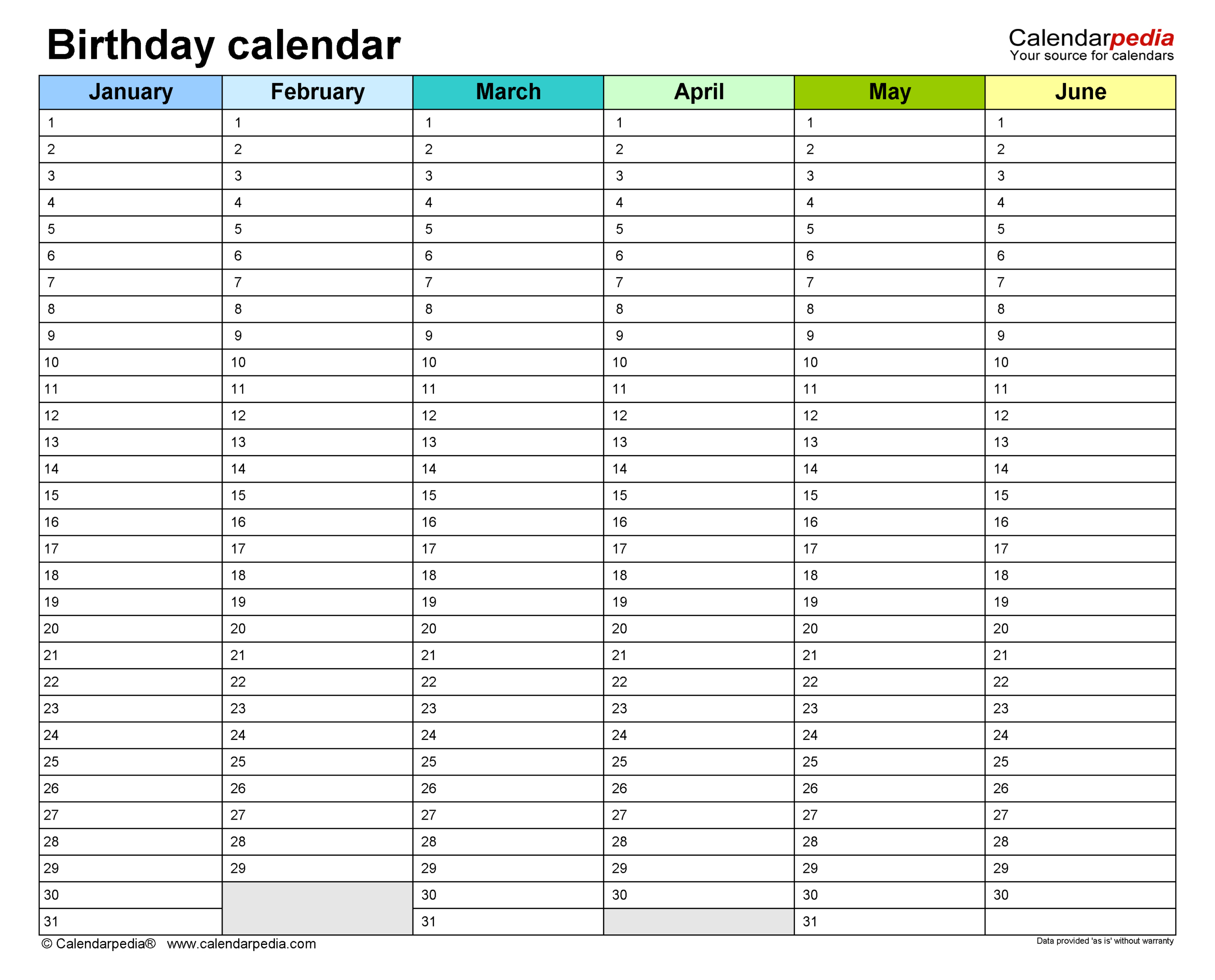 Birthday Calendars - Free Printable Pdf Templates inside Printable Birthday Calendar 2025