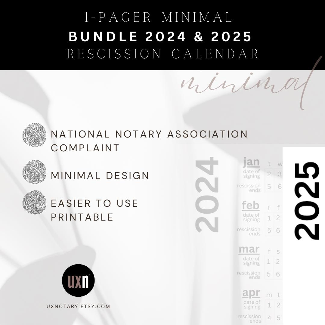 Bundle 2024 &amp;amp; 2025 Rescission Calendar Minimal Design Loan Signing intended for 2025 Rescission Calendar Printable