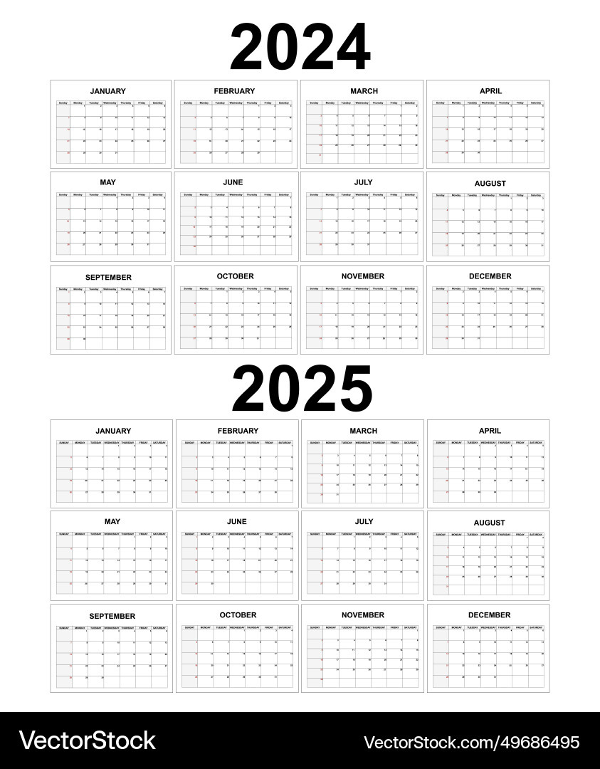 Calendar 2024 2025 Monthly Task Planner Template Vector Image in 2024 And 2025 Monthly Calendar Printable