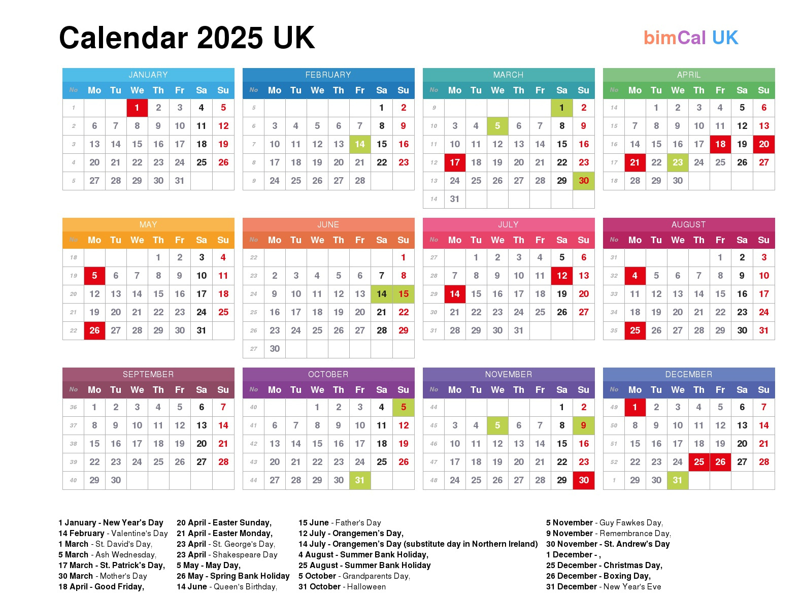 Calendar 2025 Uk - Bimcal.uk 🇬🇧 inside Uk Calendar 2025 With Bank Holidays Printable